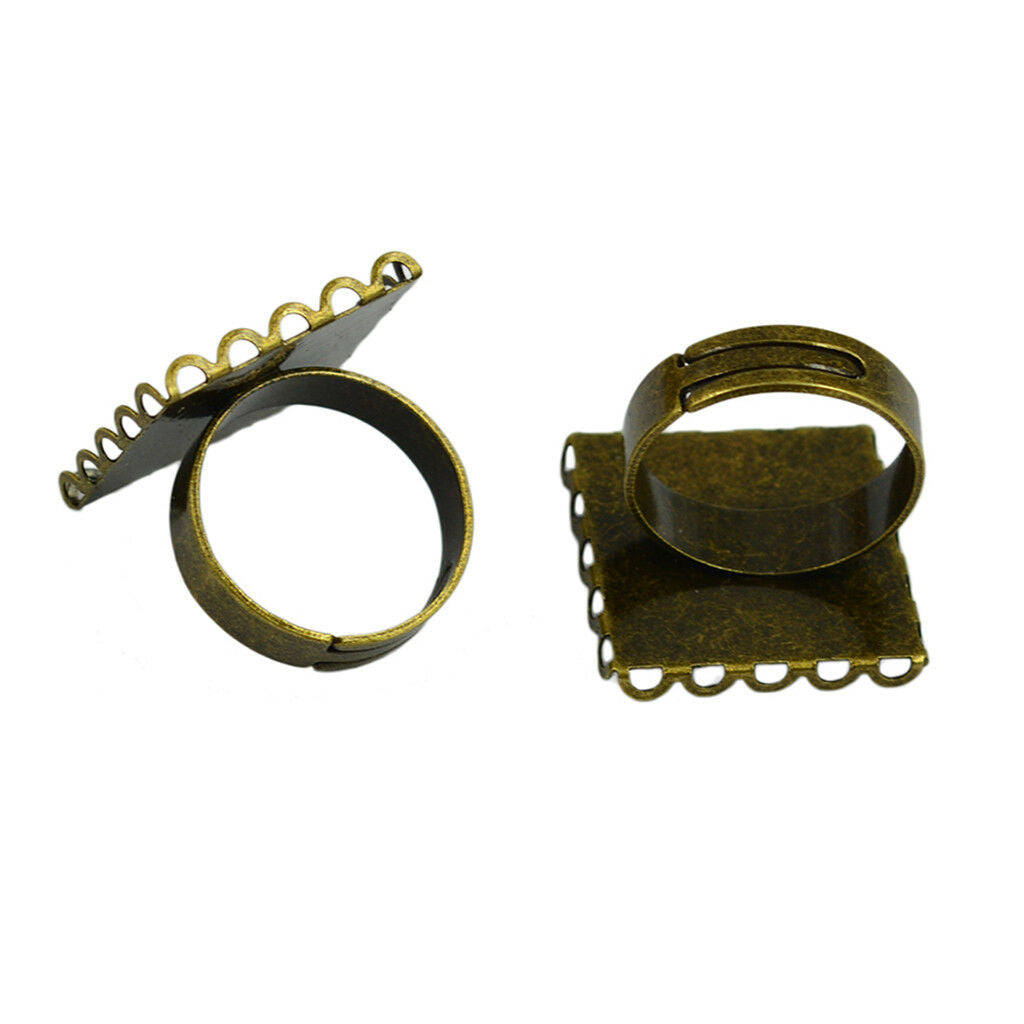 10pcs Cabochon Setting Rings Adjustable Bronze Plated Fit 20mm Square Bezels