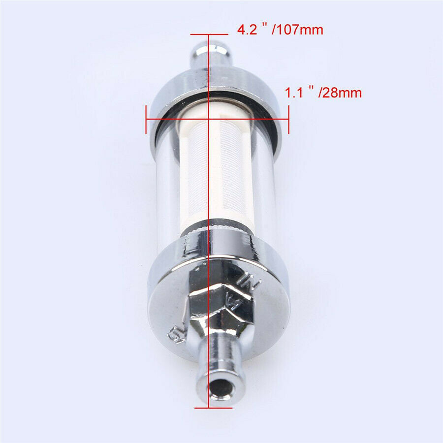 1 Pc Metal & Glass 8mm 5/16'' Motorcycle Fuel Gas Filter Reducing Engine Wear