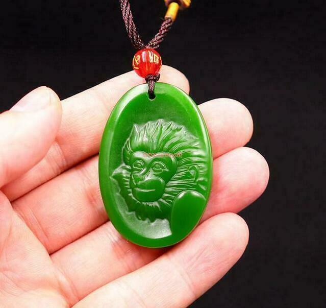 Green Jade Monkey Pendant Gifts Chinese Carved Necklace Jewelry Natural Amulet