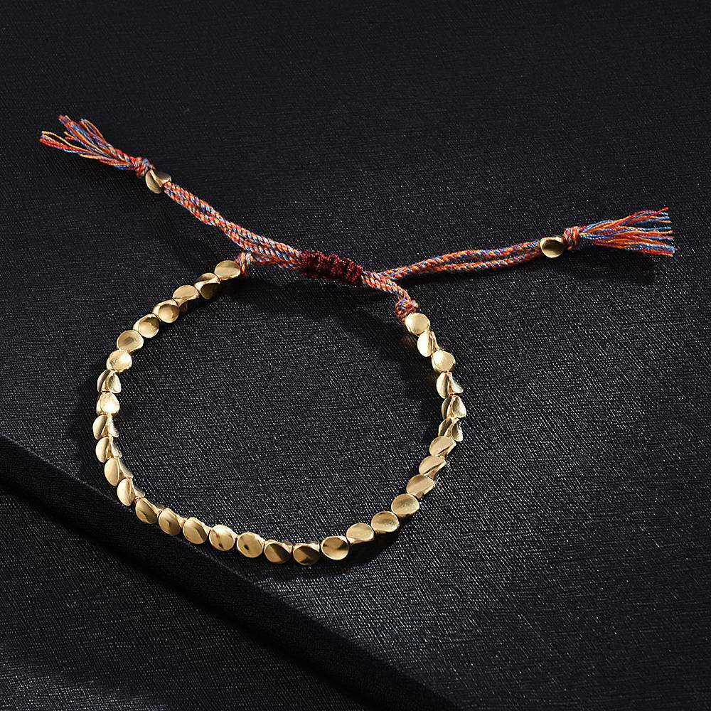 Tibetan Buddhist Braided Bangle Copper Beads Lucky Rope Bracelet Charm Jewelry