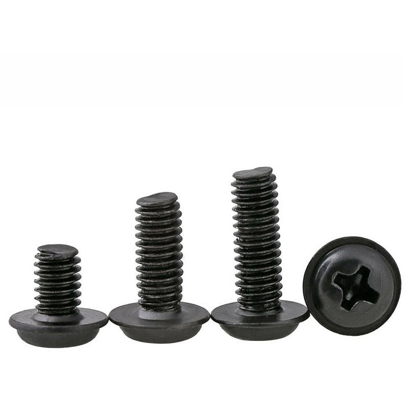 50Pcs M4*6-16mm Flanged Phillips Dome Button Head Machine Screws Kit Black Zinc
