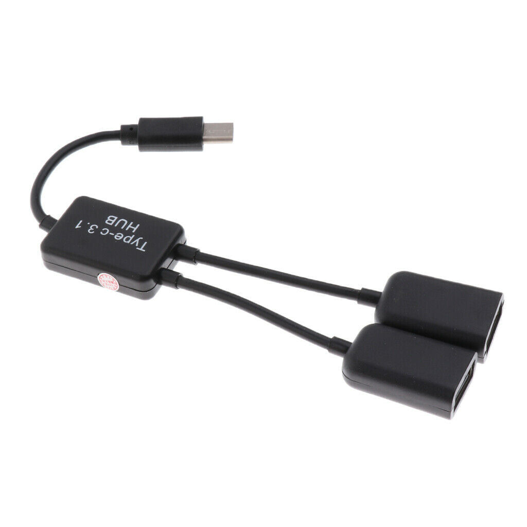 USB 3.1 Type C to Dual USB A 2.0 OTG Charge Hub Adapter Connector Cable Black