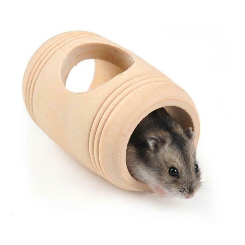 Hamster Wood Tunnel Tube Barrel Shaped Chinchilla Hideaway Wooden Hut with Holes