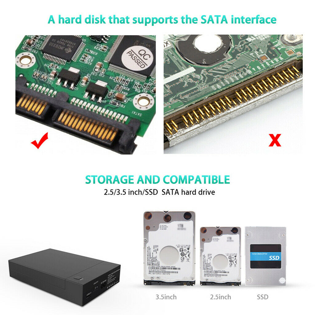 External Hard Drive Enclosure for 3.5 2.5 Inch SATA SSD HDD, USB 3.0 to SATA