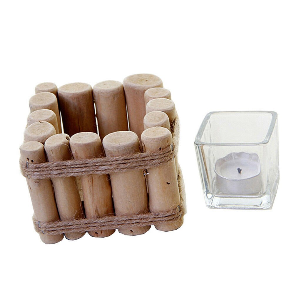 Wooden Square Candle Holder European Pastoral Style Wood Desk Ornament