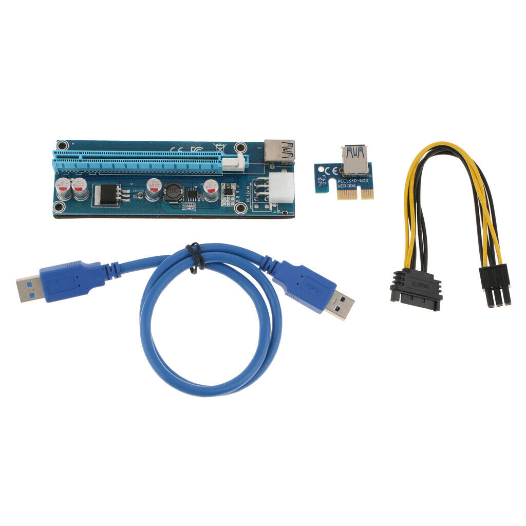 VER006C 1x To 16x GPU Extender Riser Card 6 PIN SATA Adapter Cable USB 3.0