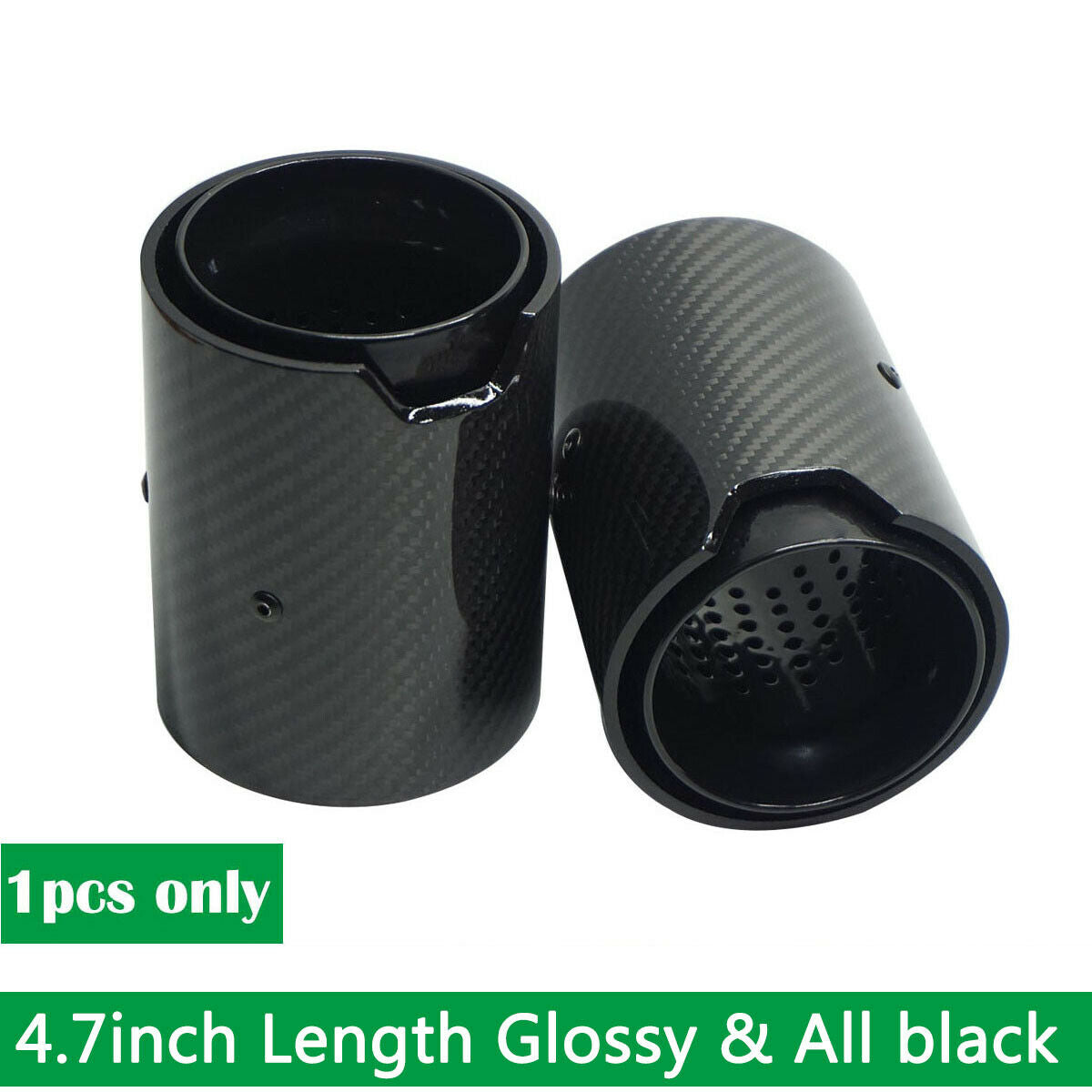 Carbon Fiber Glossy Exhaust Pipe & Tip 4.7inch Length 2.5inch Inlet Universal