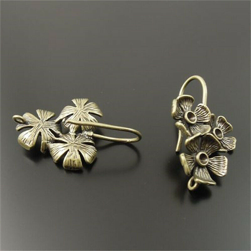 8 pcs Antiqued Bronze Brass Hook Earring Flower Dangle Jewelry Craft 25*18*8mm