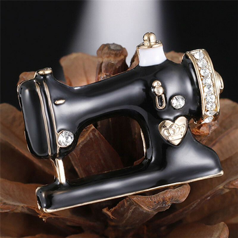Sewing Machine Brooch Pin Black Enamel Brooch Collar Scarf Decoration Jew.l8