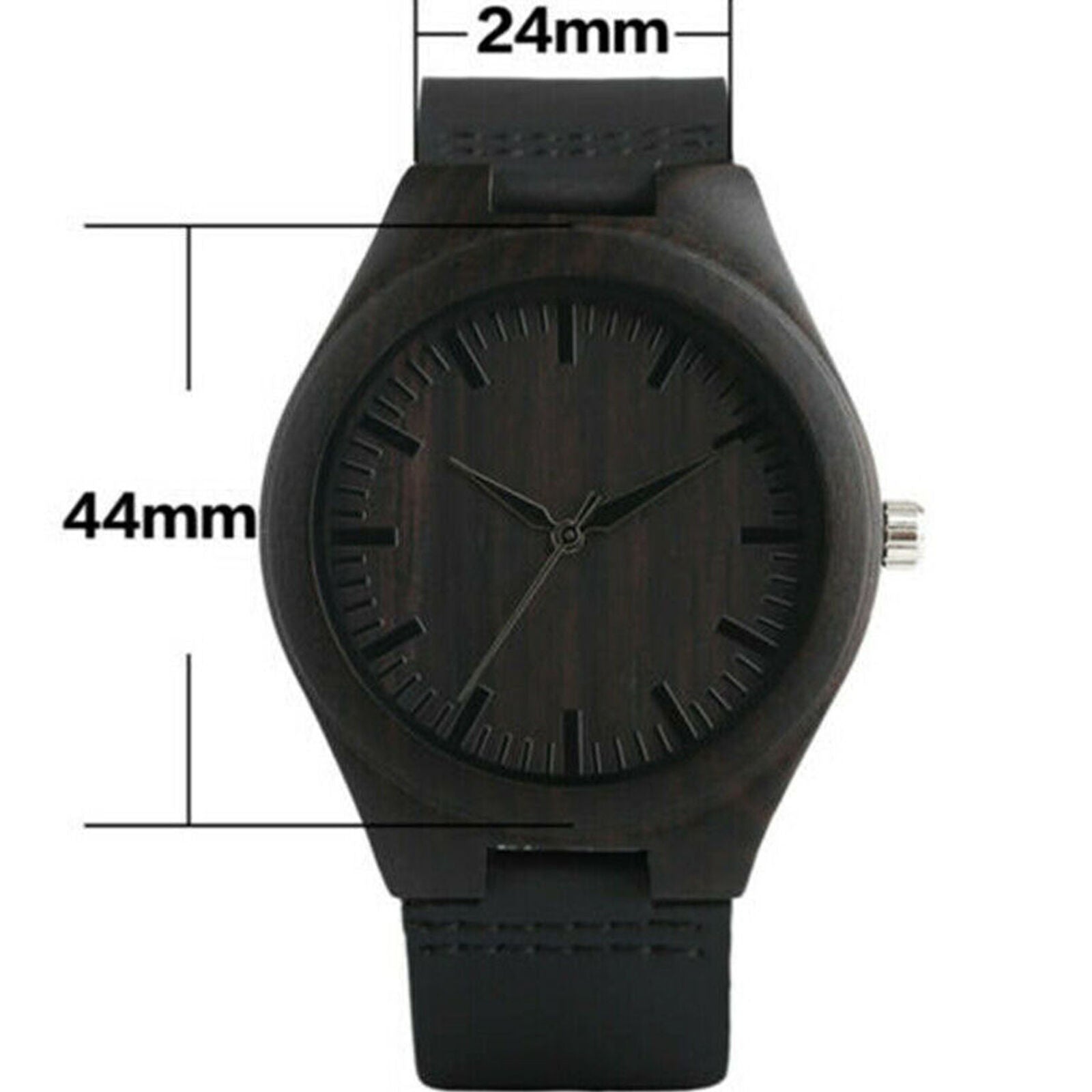Men's Wood Leather Band Bamboo Quartz Watch Casual Women Sport Wrist Strap Black
