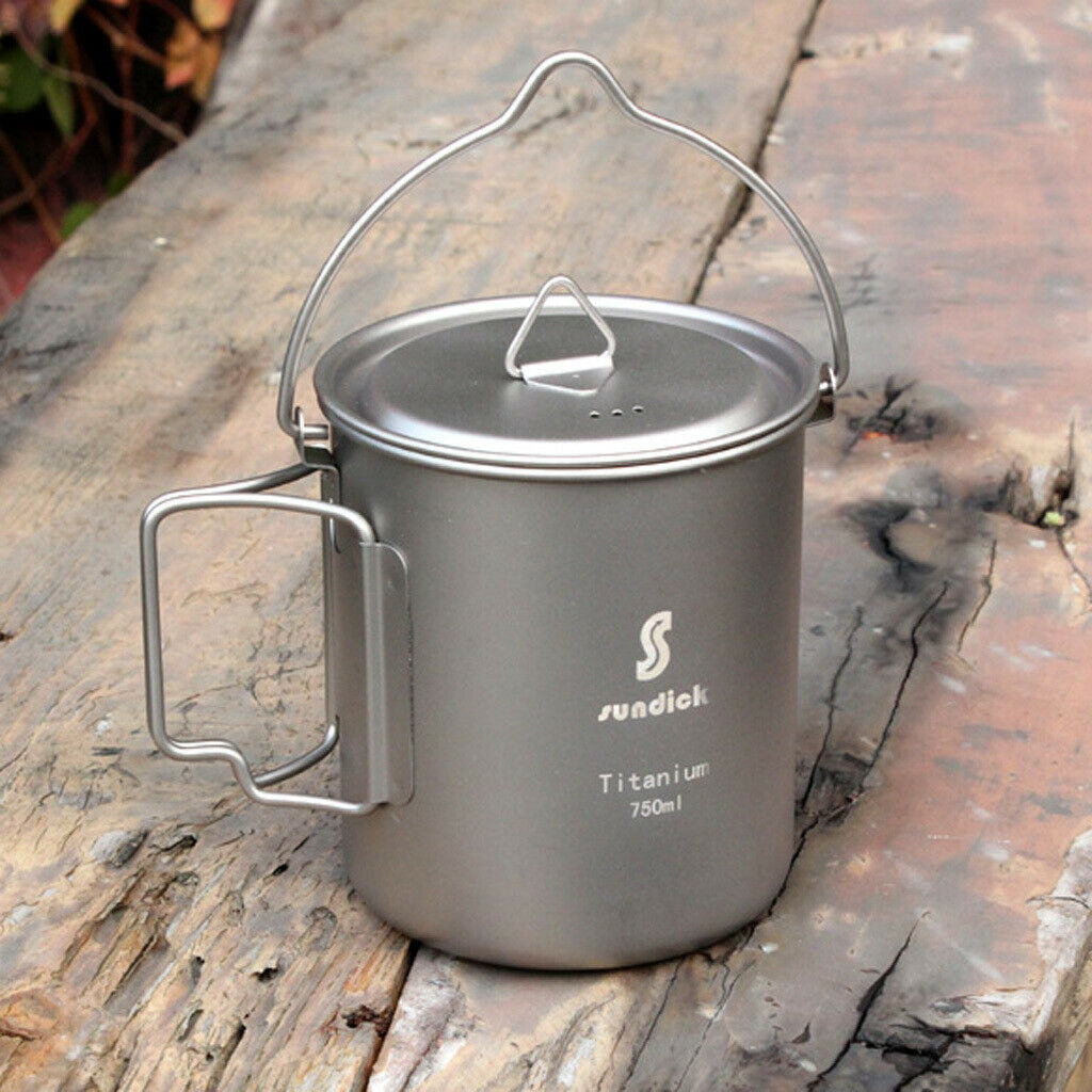 Prettyia 750ml Portable Titanium Pot Water Mug Cup Outdoor Camping Cooking