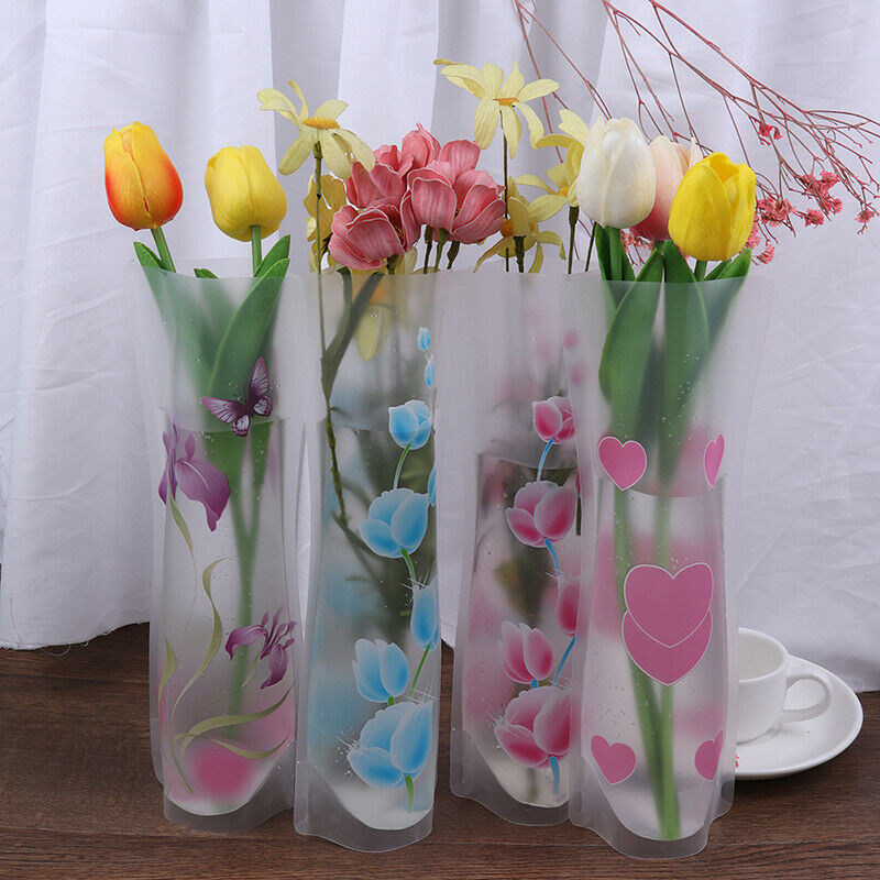 Portable Foldable Vase Office Home Decoration Random PVC Plastic Flower V.l8