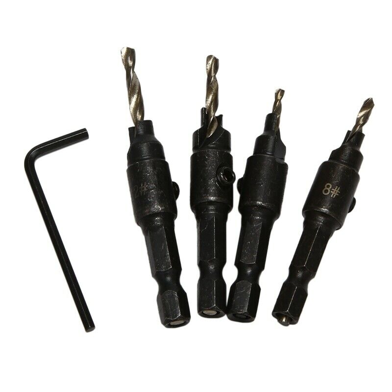 4x Countersink HSS Taper  Change #6 #8 #10 #12 Drill Tool Bits 1/4 Hex Shank LG1