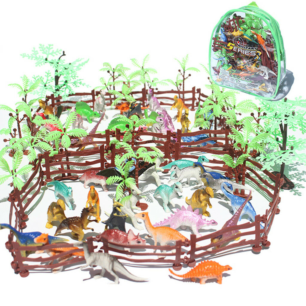 90PCS Mini Jurassic Dinosaur Animal & Tree Scene Playset Kits Toys