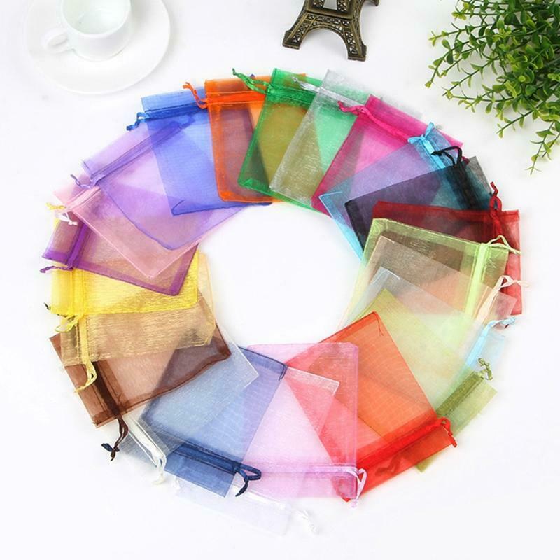 Drawstring Gifts Bags For Slipper Large Organza Packaging Rectangle Mixed Colors