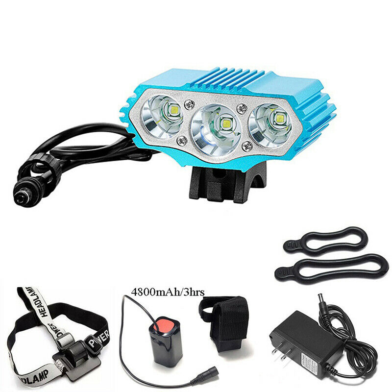 Blue Bike Lighting Headlamp 3T6 LED Bicycle Lamp Headlight&4800mAh Battery Pack