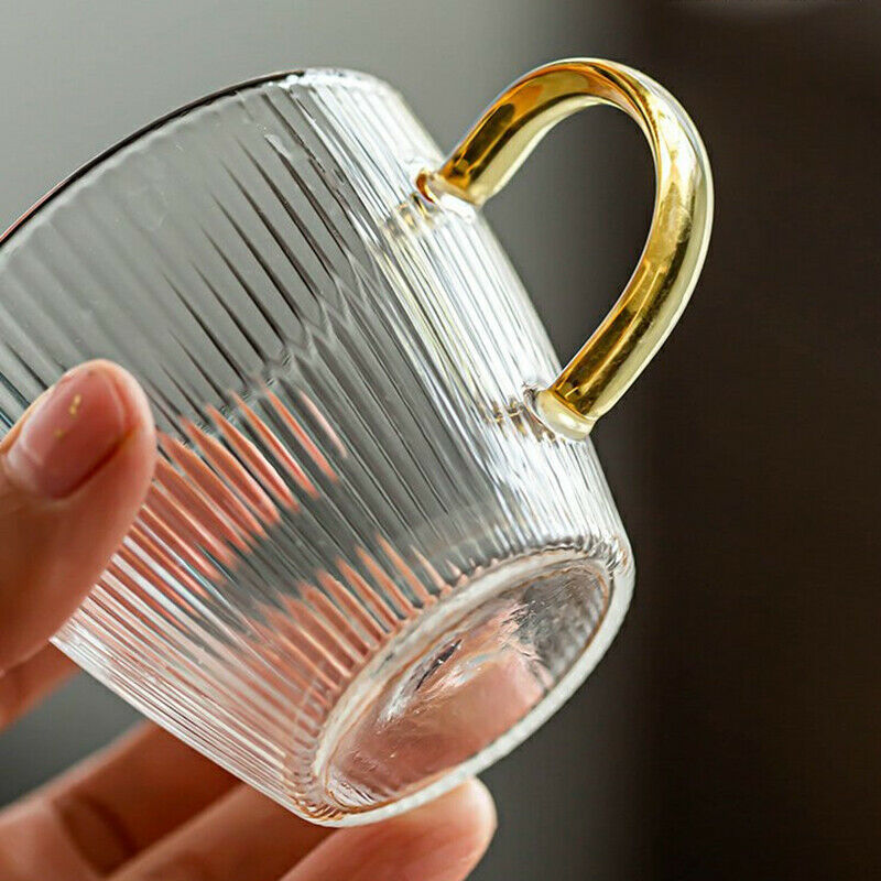 Milk Glass Tea Cup Transparent Wine Glass Vertical Pattern Cup Drinking C.l8