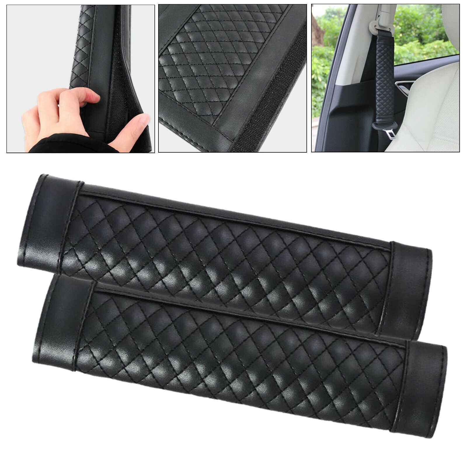 2pcs Stylish Driving Car PU Safety Seat Belt Pads Cover Protector black