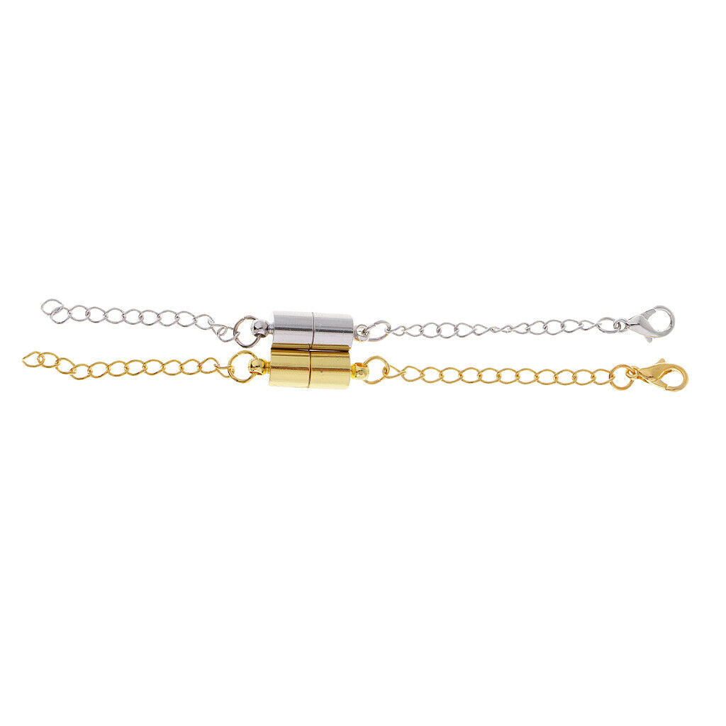 2x Magnetic Hooks Lobster Clasps Necklace Bracelet Extender with Chains 97mm
