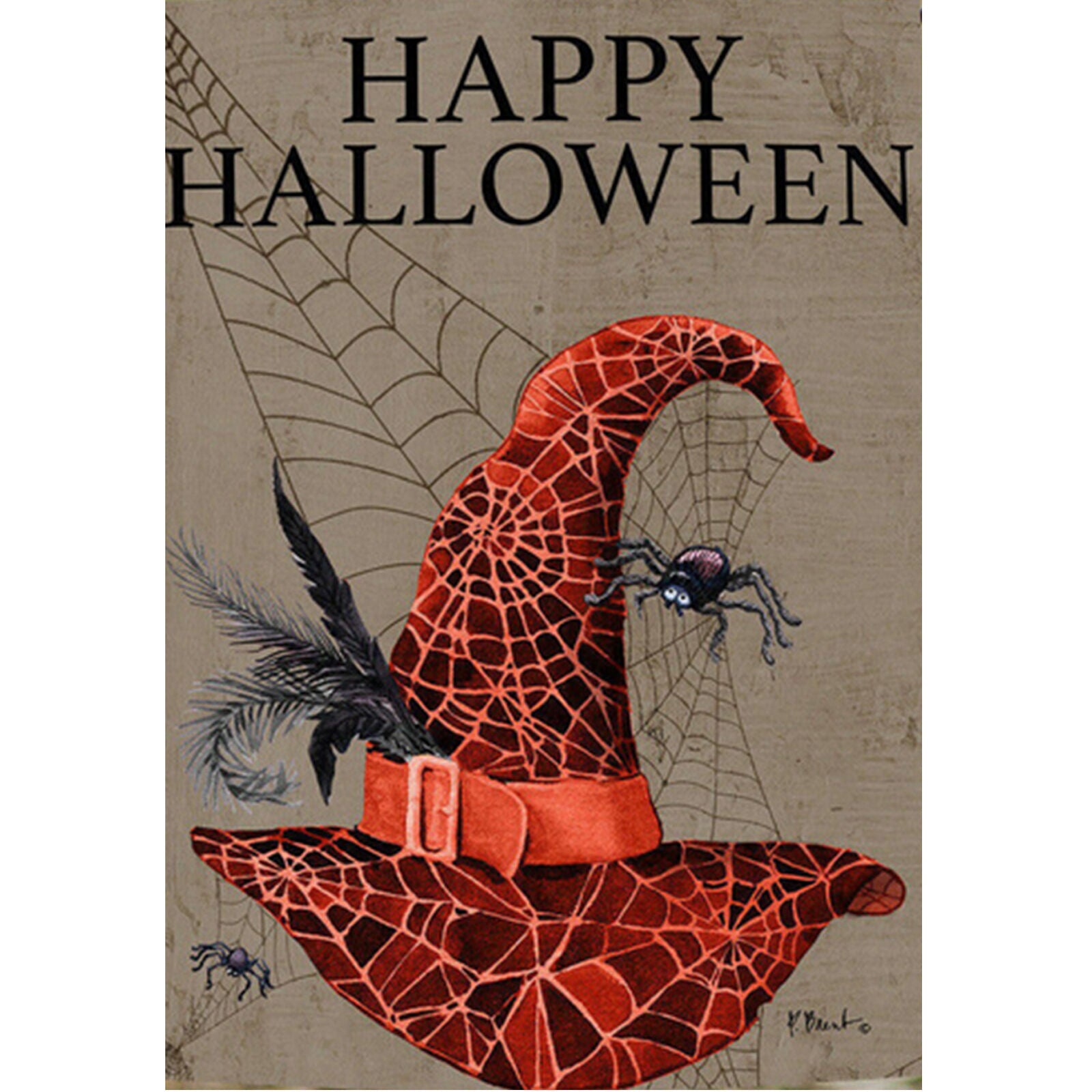 Toland Happy Halloween Hat 12.5 x 18 Spooky Witch Spider Web Garden Flag