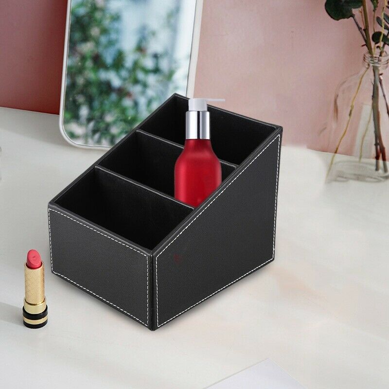 3 Cells Phone Remote Control Holder Pu Leather Storage Box Stationery Makeup CJ5