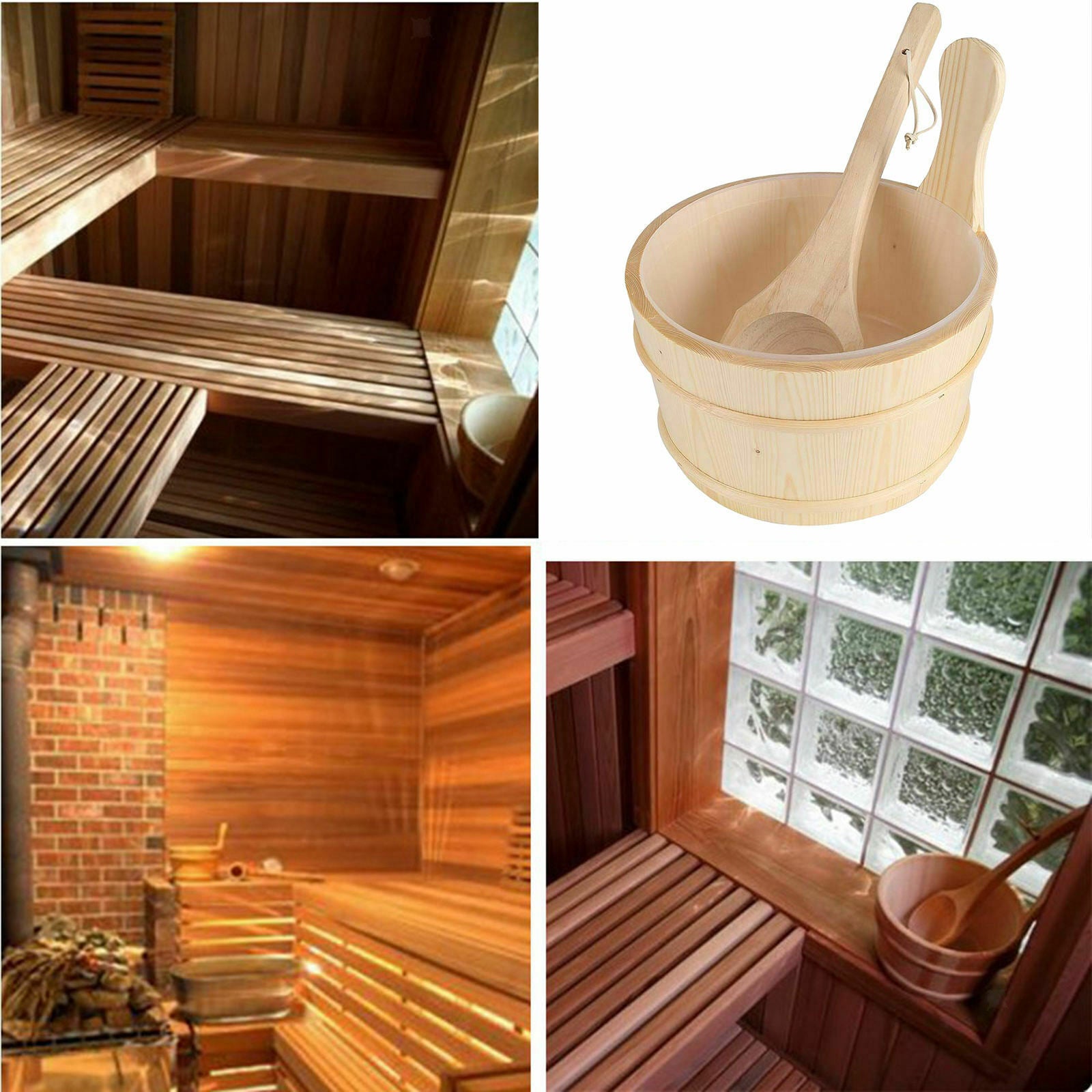4 Liter Wooden Sauna Bucket with Ladle Spa Accessory Handcrafted for Saunas,