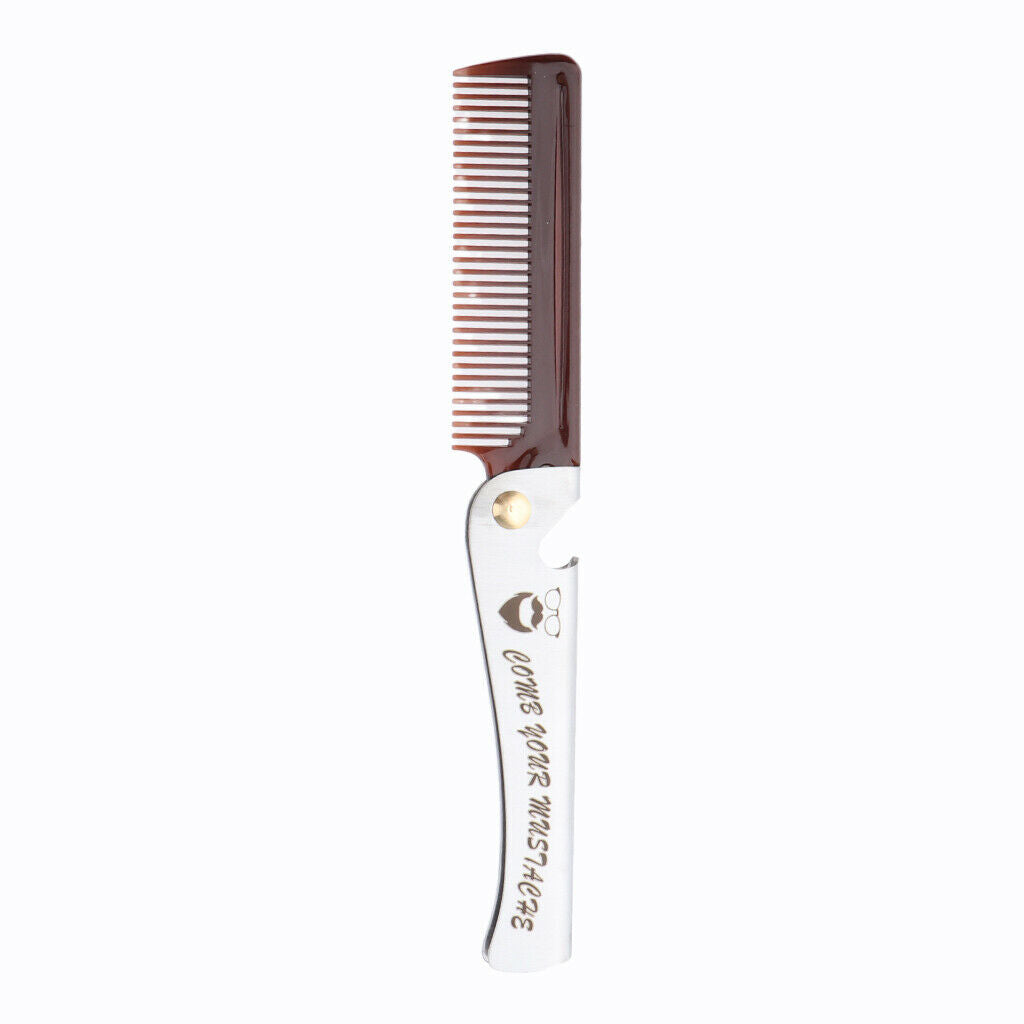 Pocket Stainless Steel Folding Mustache Grooming Comb Hair Styling Comb Brown
