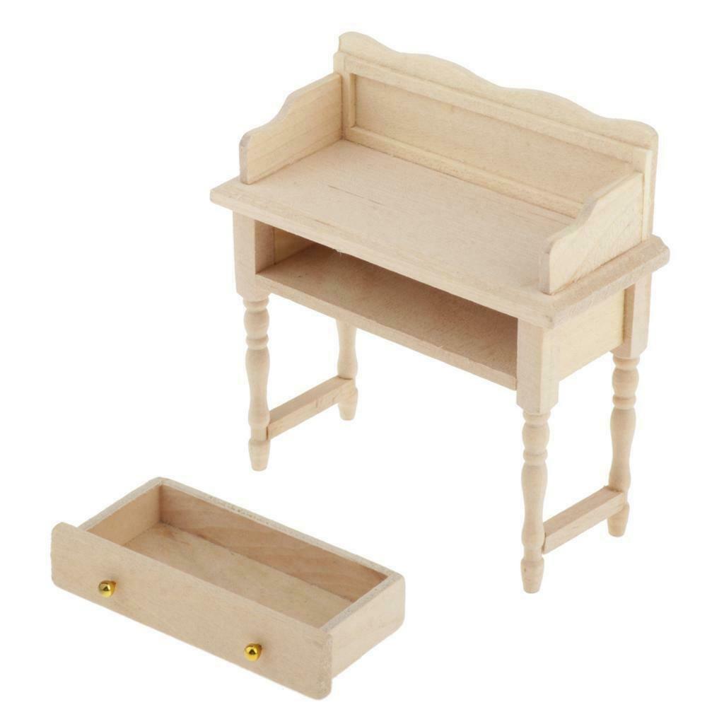 2x 1:12 Unpainted Desk Table Dressing Table for 1/12 School Furniture Kits
