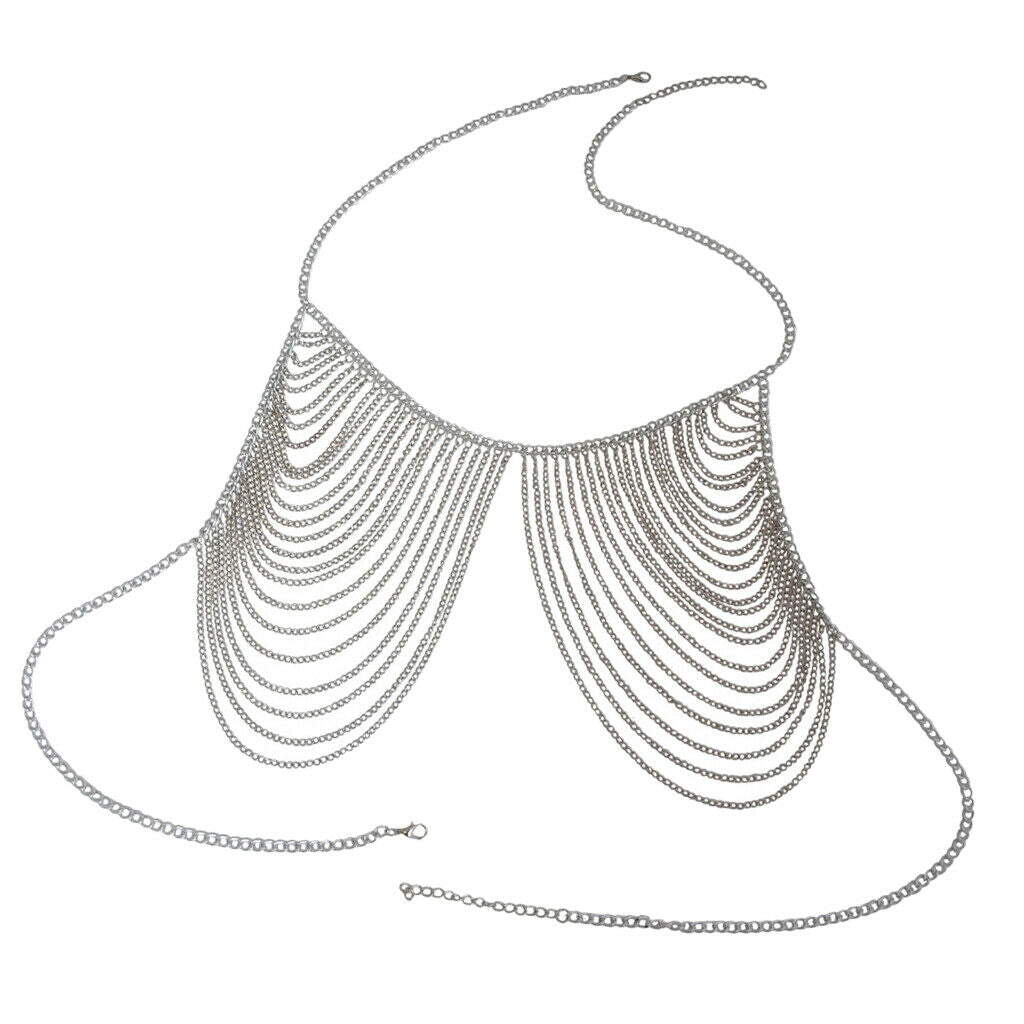 Alloy Body Chest Chains with Tassel Necklace for Womens Girls Bikini Top Bra