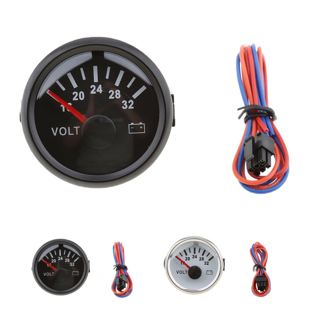 2'' 52mm Stainless Steel Boat Voltmeter 16-32V for Marine Boat Yacht Black