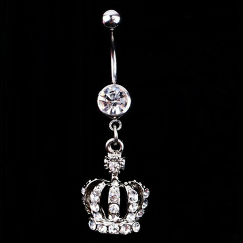 Crown Charm Rhinestone Body Piercing Jewelry Belly Button Ring Navel Jewe.l8