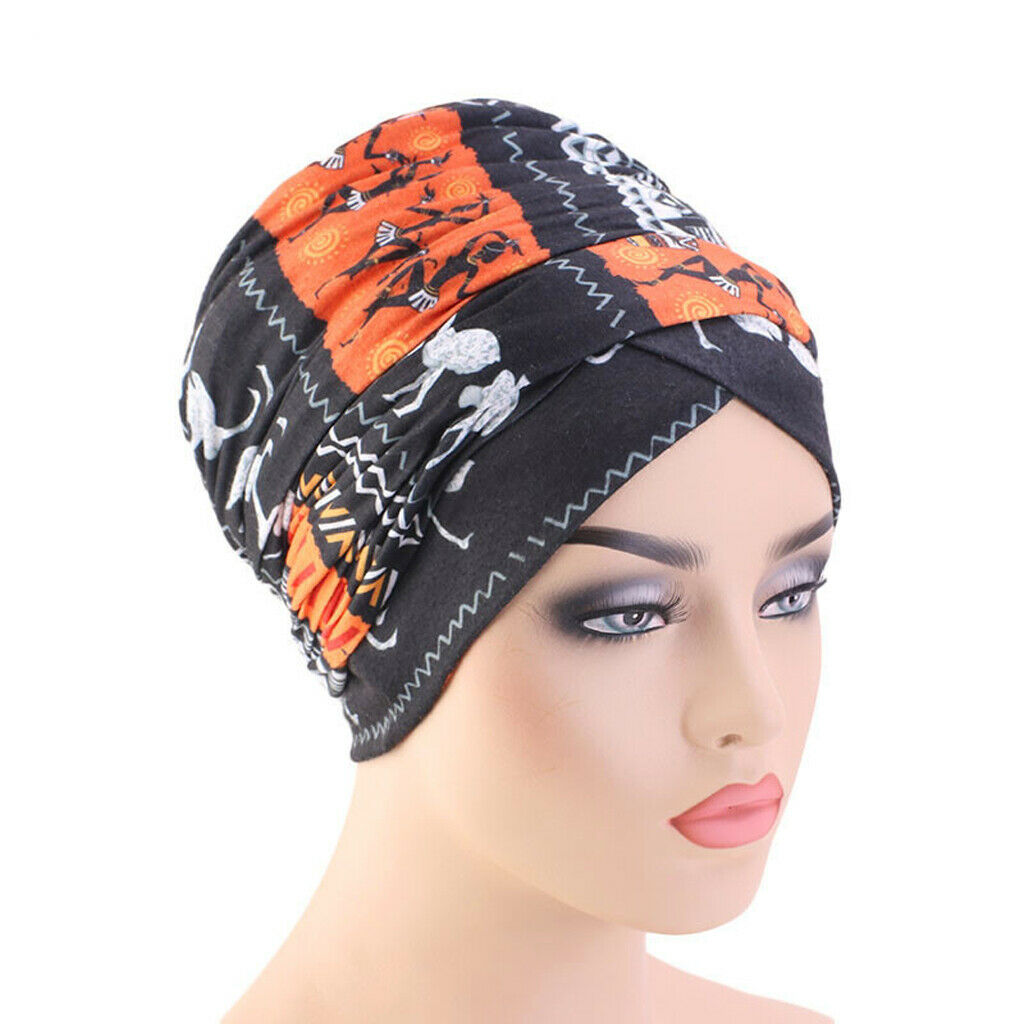 2pcs Women's Chemo Turban Beanie Bow Cotton Stretch Hats Printed Headband