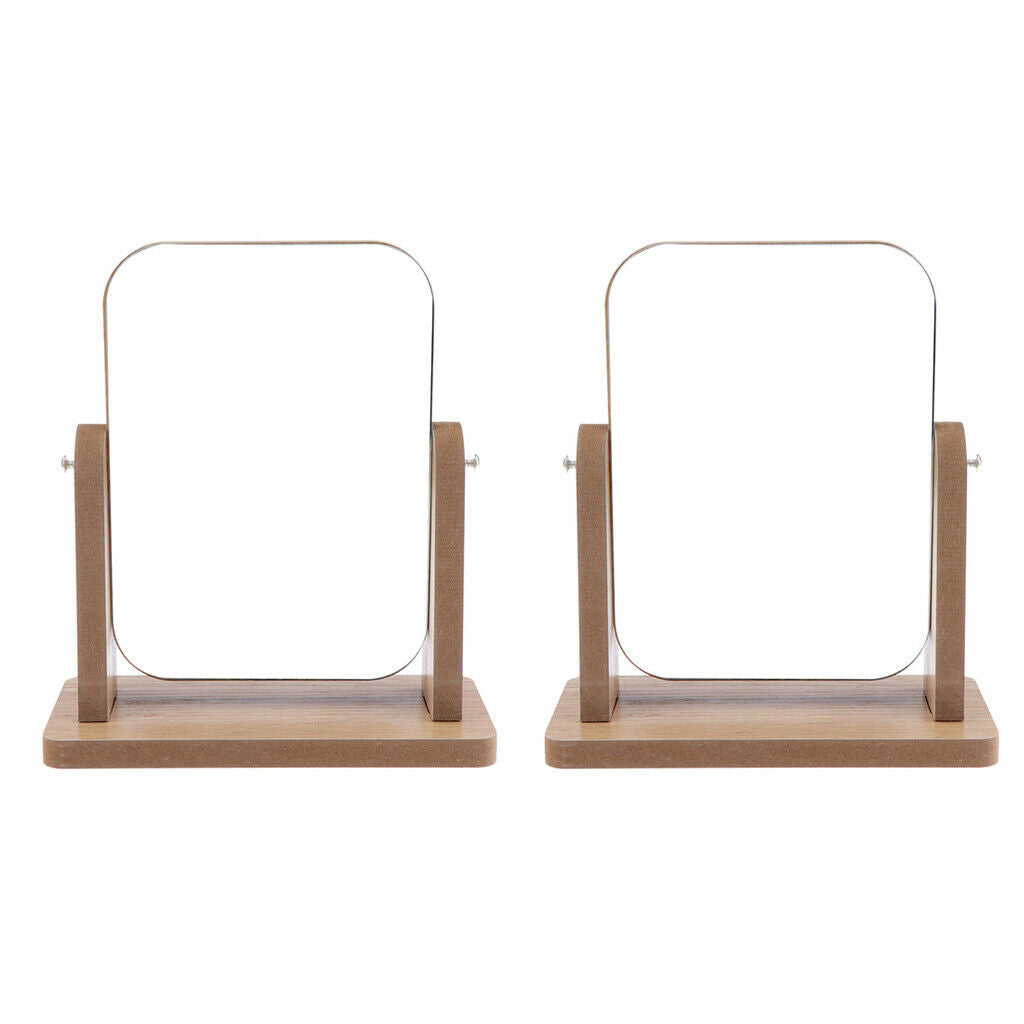 2Pieces 360 Degree Rotates Makeup Beauty Vanity Mirrors w/ Wooden Base Gifts