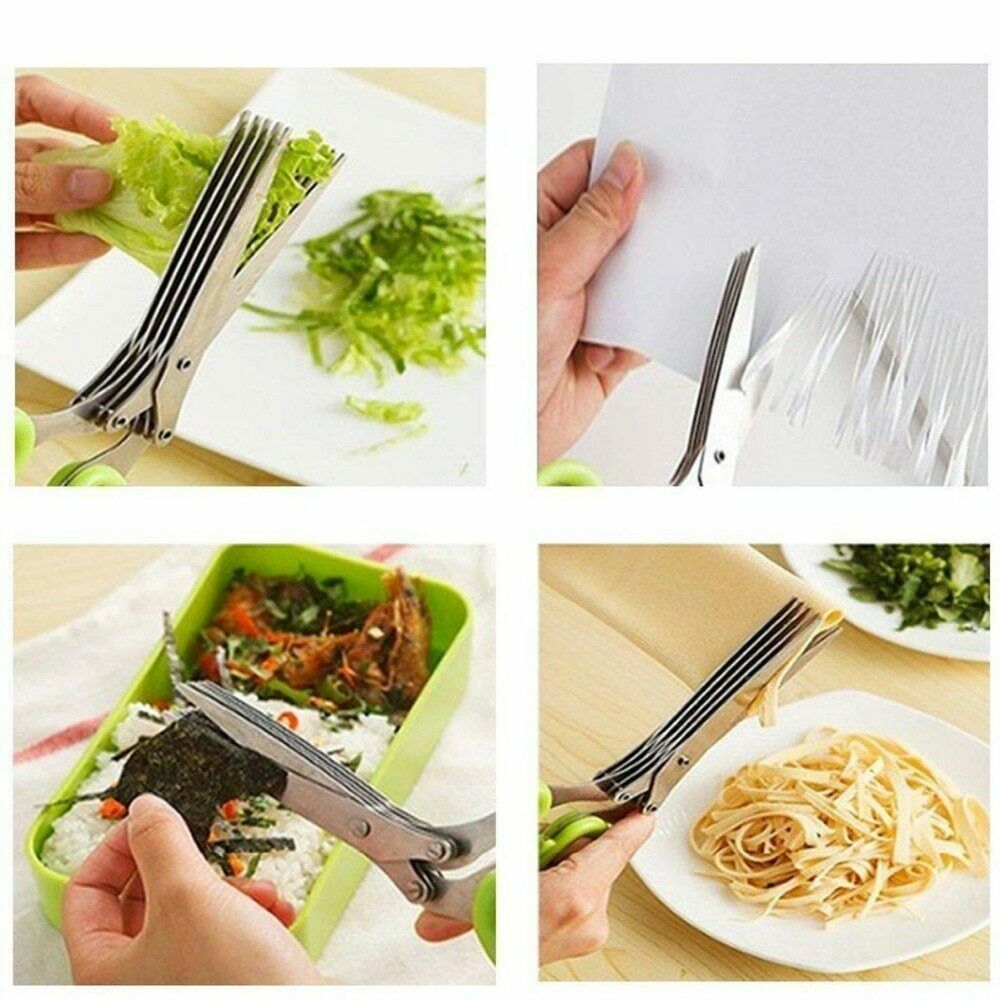 5 Stainless Steel Blade Office Cut Shredding Scissors Sharp Herb Kitchen
