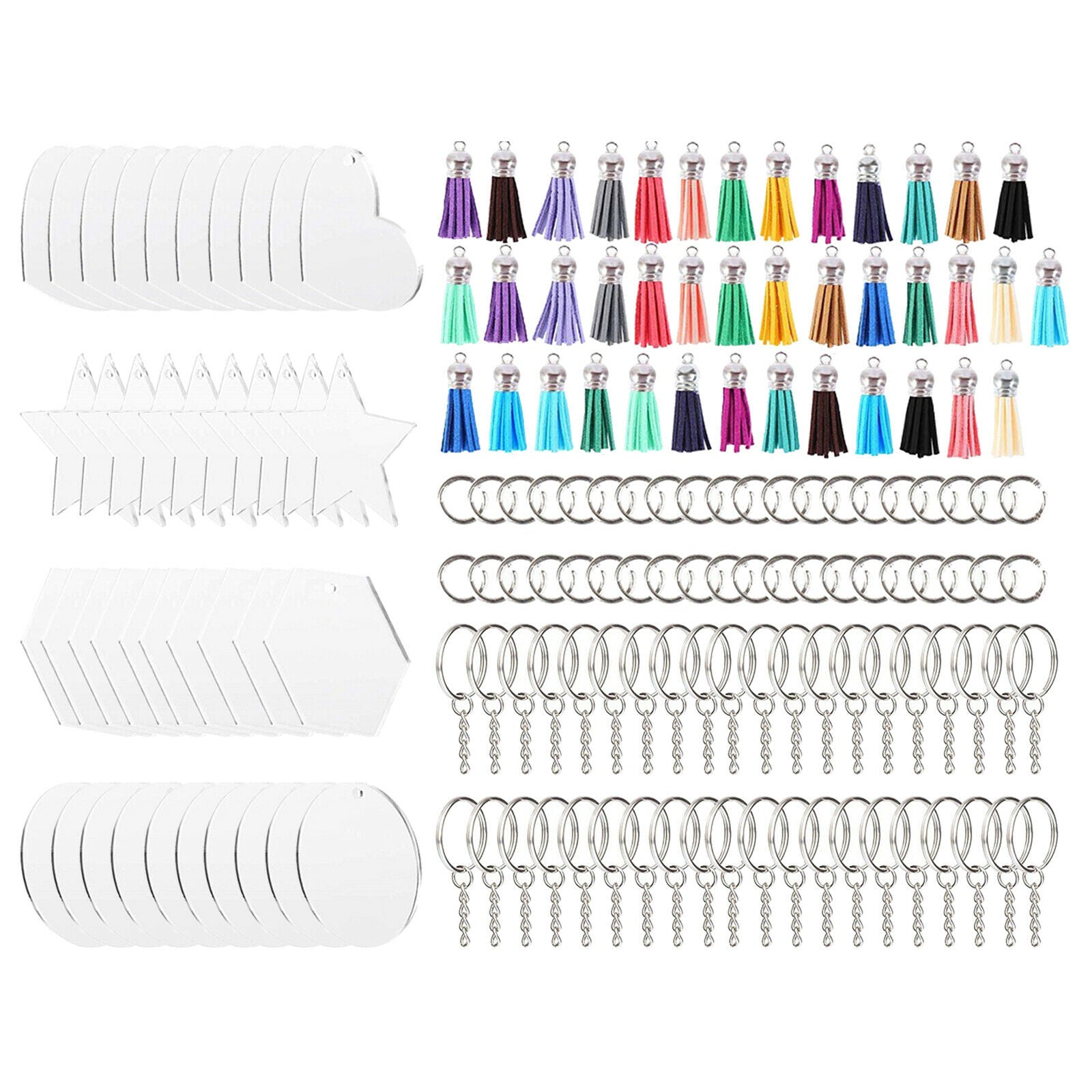 160Pcs Acrylic Clear Discs Keychain Set Acrylic Keychain Blanks DIY Set