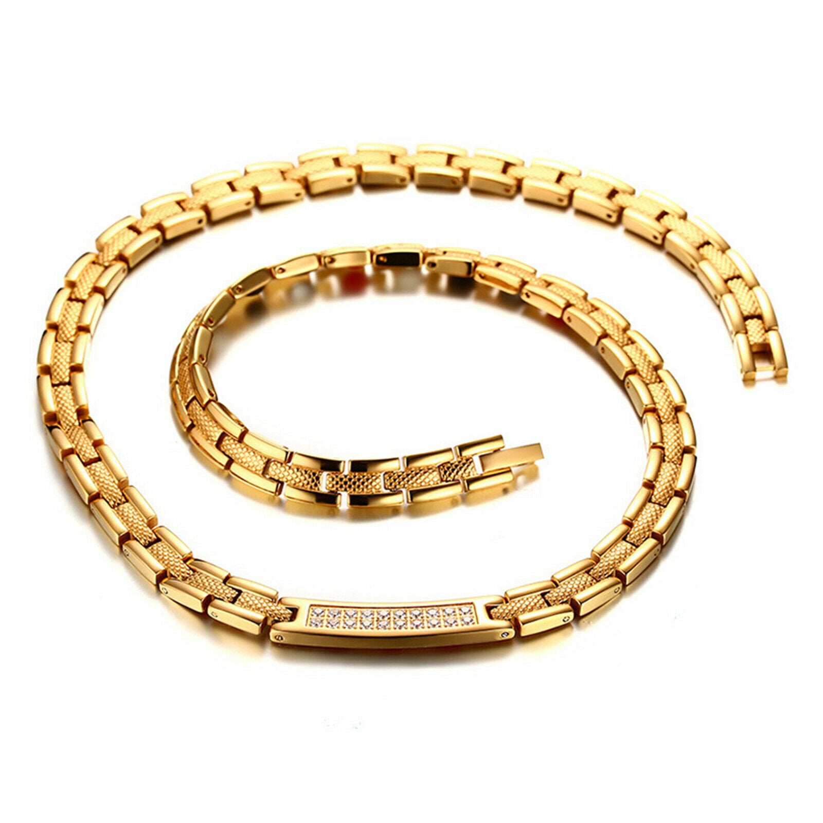 Men's Stainless Steel Magnetic Therapy Necklace Jewelry 7.5mm width Golden