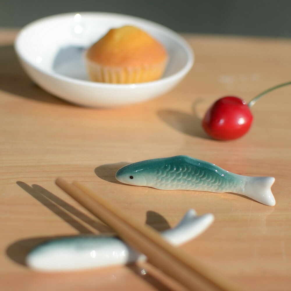 5Pcs Cute Little Fish Ceramics Chopstick Rest Holder Fork Stand Tableware Decor