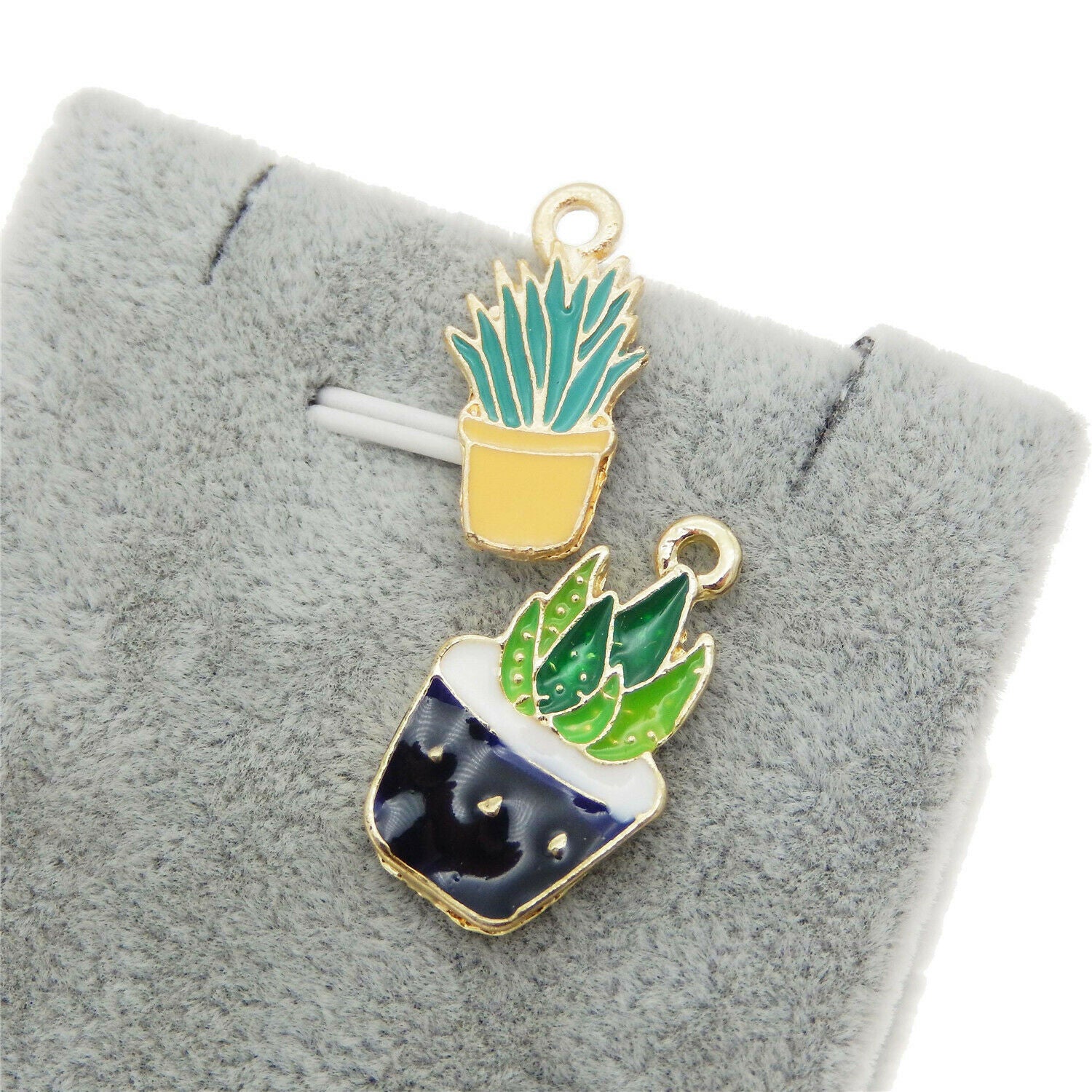 10 pcs Mixed Cactus Potted Plants Charms Enamel Plated Earring Pendant Findings