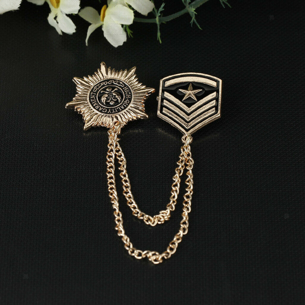 Medal Badge Chain Lapel Brooch Pin Fancy Dress Militray Uniform Corsage