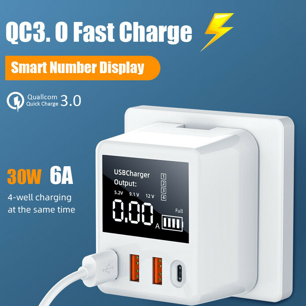 US Plug Fast Charging USB Charger 4 Ports Phone Charger LED Travel Wall Charger