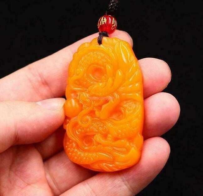 Yellow Jade Dragon Pendant Women Men Natural Necklace Amulet Lucky Jewellery