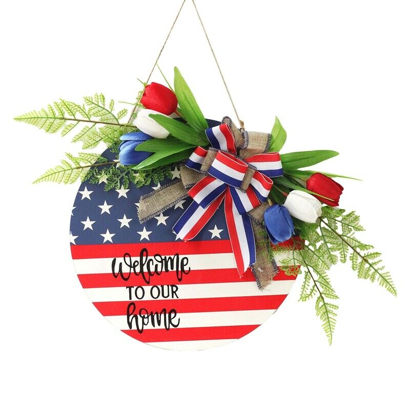4Th of July Hanging Wooden Sign American Patriotic Independence Day Home WinL9O4