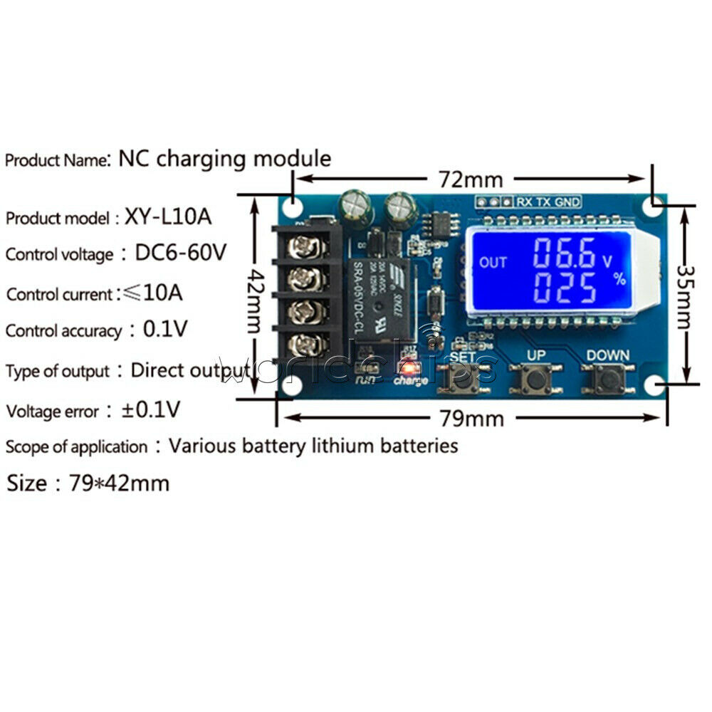 10A Lithium Battery Charge NC Control Module Protection Board LCD Display 6V-60V