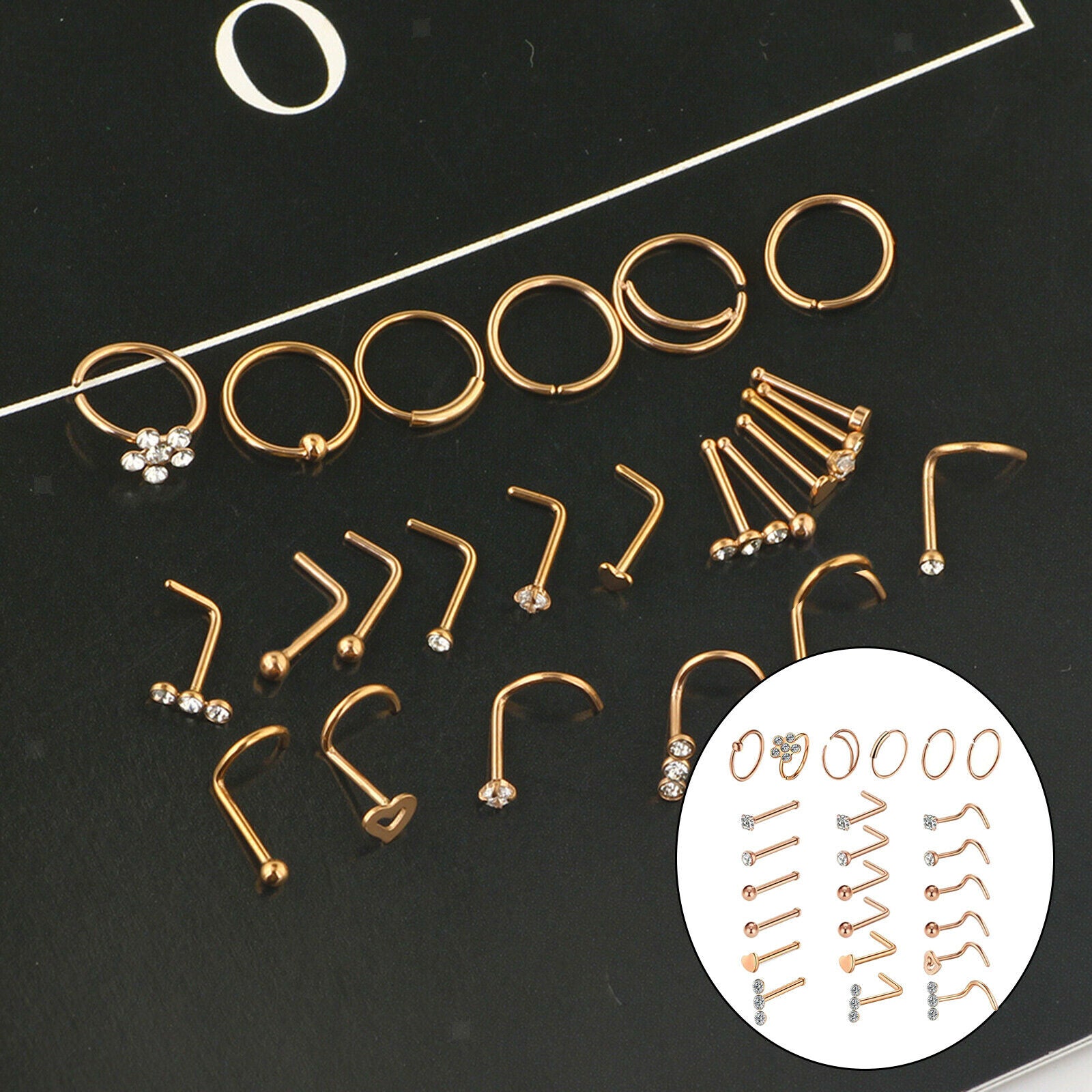 Nose Rings Studs Set Nose Ring Hoop for Women Men Girls Boys Graduation