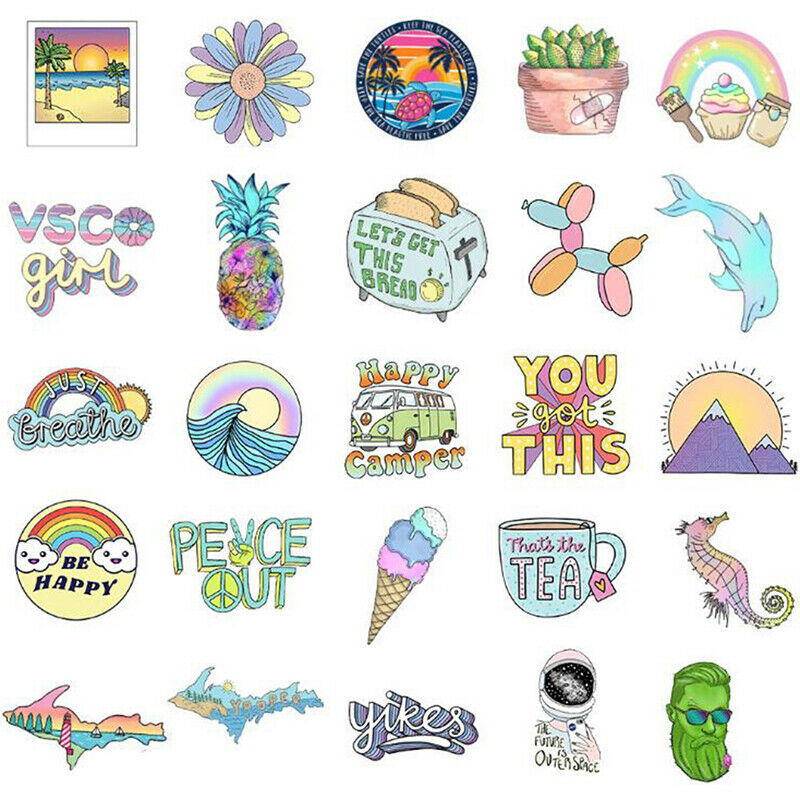 50Pcs Happy vsco Cartoon Stickers Laptop Phone Skateboard Car Suitcase Dec Kt