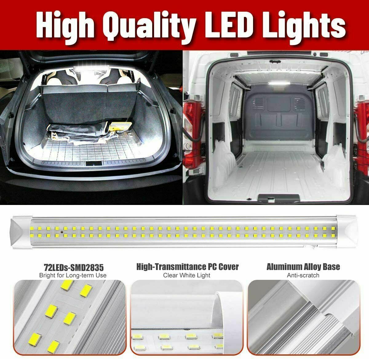 72 LED Interior Light Strip Kit Bar Car Van Bus Caravan ON/OFF Switch 12V
