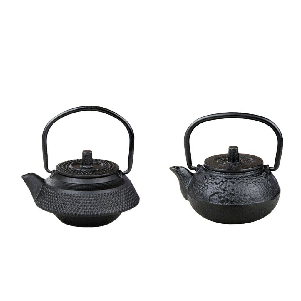 2pcs Retro Teapot Japanese Style Tetsubin Collectable Tea Pot 50ml Black
