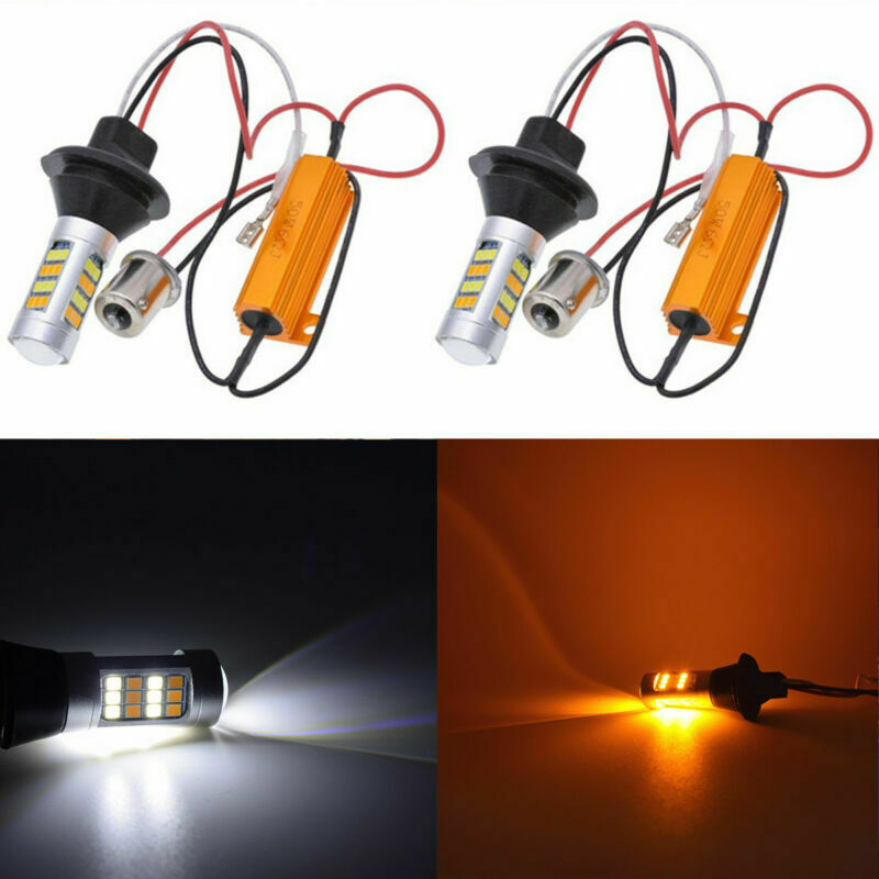 pair Dual-Color BAU15S 42-SMD 2835 White/Amber LED Turn Signal Light DRL 12V 50W