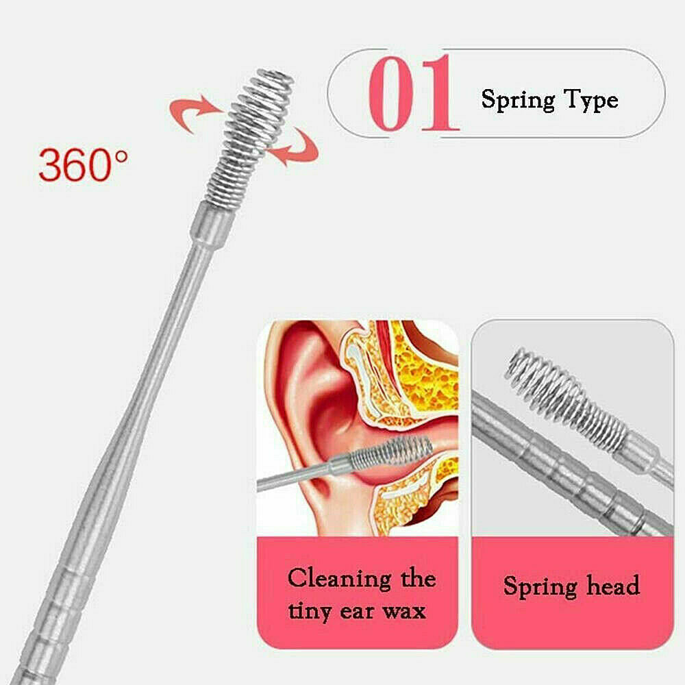 5Pcs Stainless Steel Spiral Ear Picks Spoon Wax Removal Cleaner Ear Care Tools