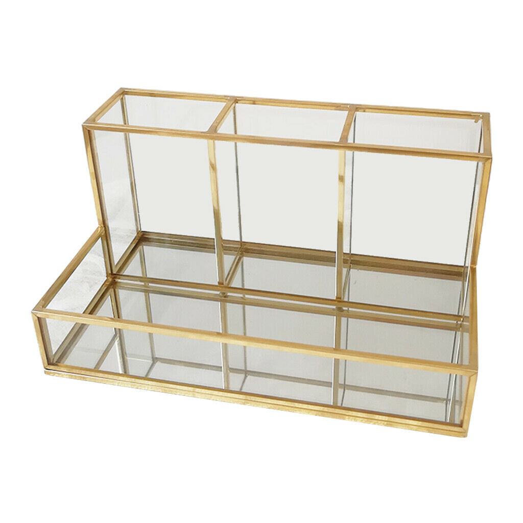 Clear Glass Make Up Brush Storage Organiser Case Display Lipstick Holder Tray